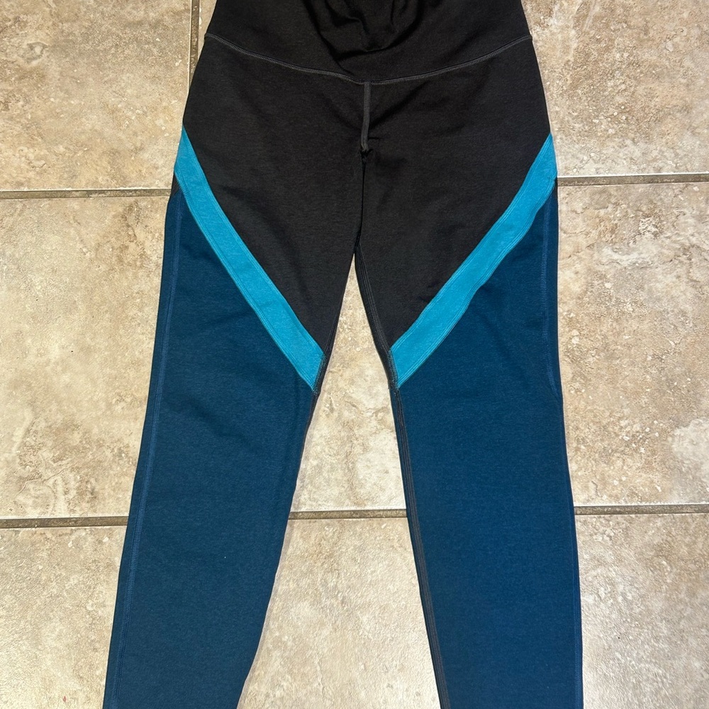 Old Navy Black & Teal Colorblock Kids Leggings